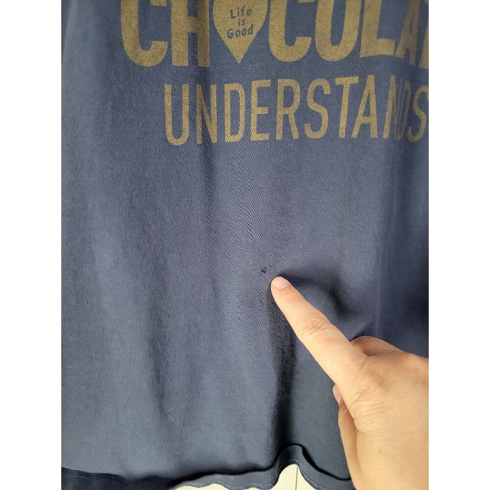 LIFE IS GOOD "Chocolate Nevers Asks Questions" Long Sleeve V Neck T Shirt SZ LG - Picture 6 of 8